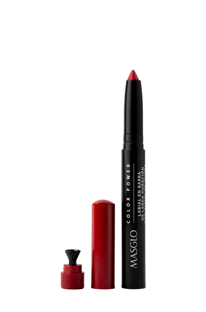 COLOR POWER - LABIAL DE LARGA DURACIÓN CON ACEITE DE JOJOBA MASGLO COSMETICS 1.4 GR - GAMA ROJO LINDA