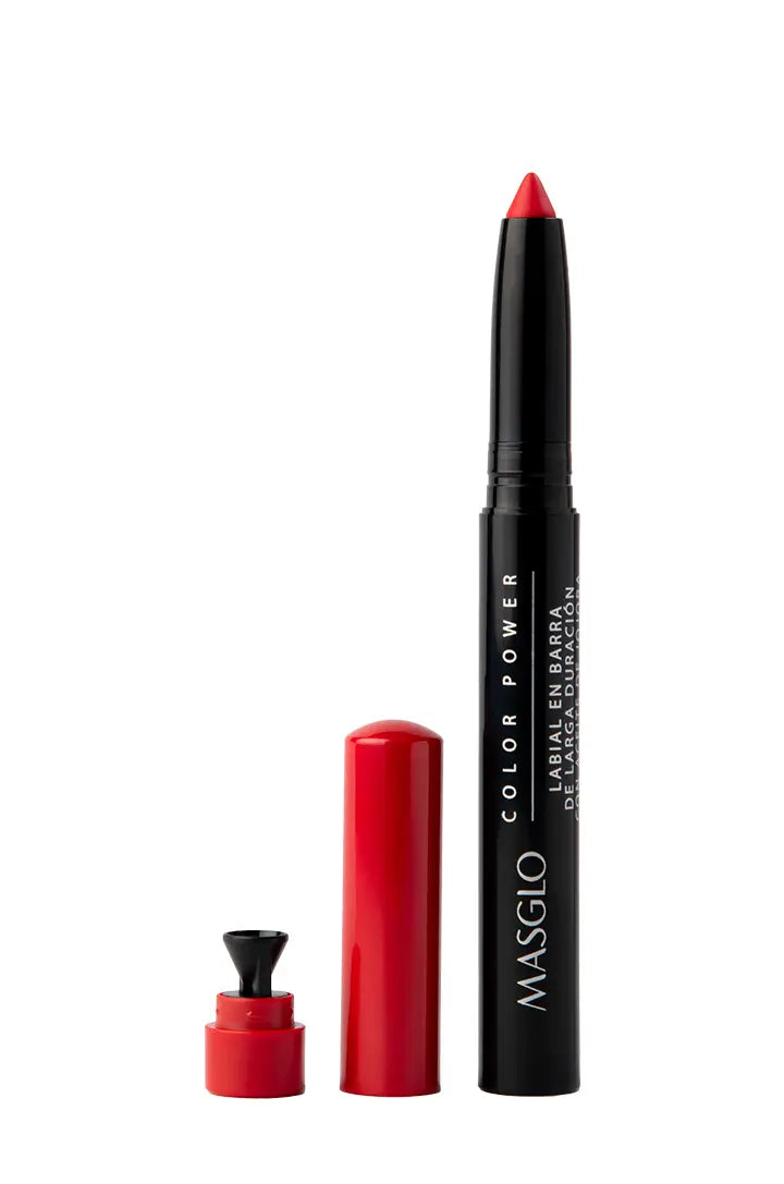 COLOR POWER - LABIAL DE LARGA DURACIÓN CON ACEITE DE JOJOBA MASGLO COSMETICS 1.4 GR - GAMA ROJO ORGULLOSA