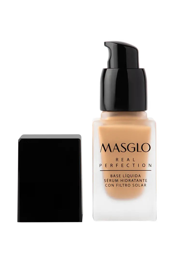 REAL PERFECTION - BASE LIQUIDA SERUM HIDRATANTE CON FILTRO SOLAR MASGLO COSMETICS 20 GR - GAMA OSCURO 1